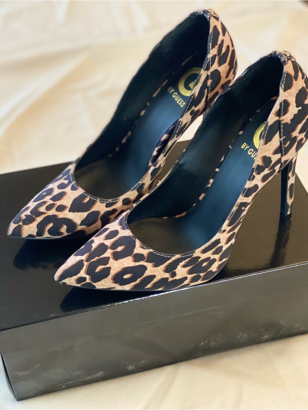 Guess Leopard-Print Pointed-Toe Stiletto Pumps - Brown/Black